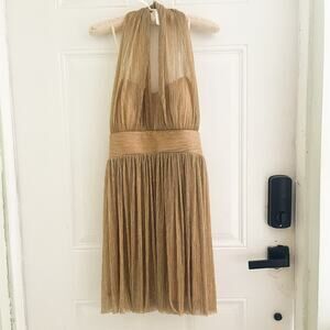 Alexia Admor Gold Metallic Pleated Halter Cocktail Dress Size 4 NWOT